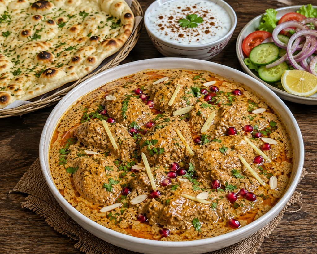 Badami Qorma Recipe with almonds,cream and pomegrant