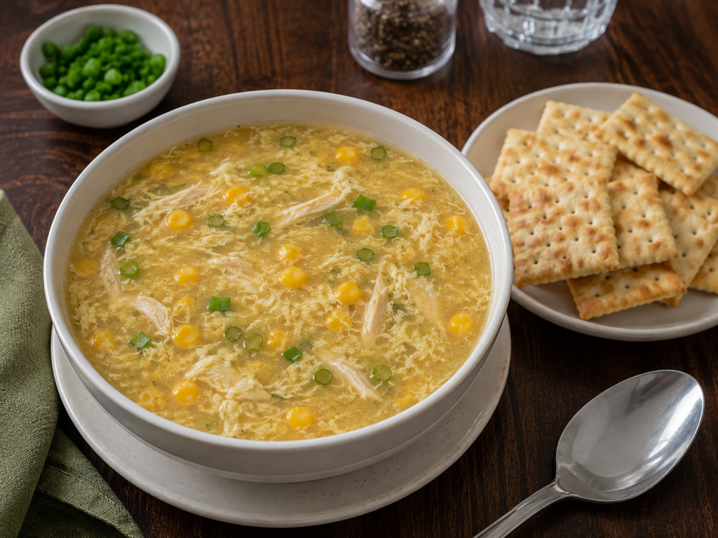 Chicken Corn Soup Recipe- Homemade chicken soup with crackers