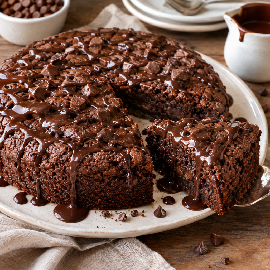 Double chocolate cookie cake ,soft,delicious and drizzle extra chocolate on it
