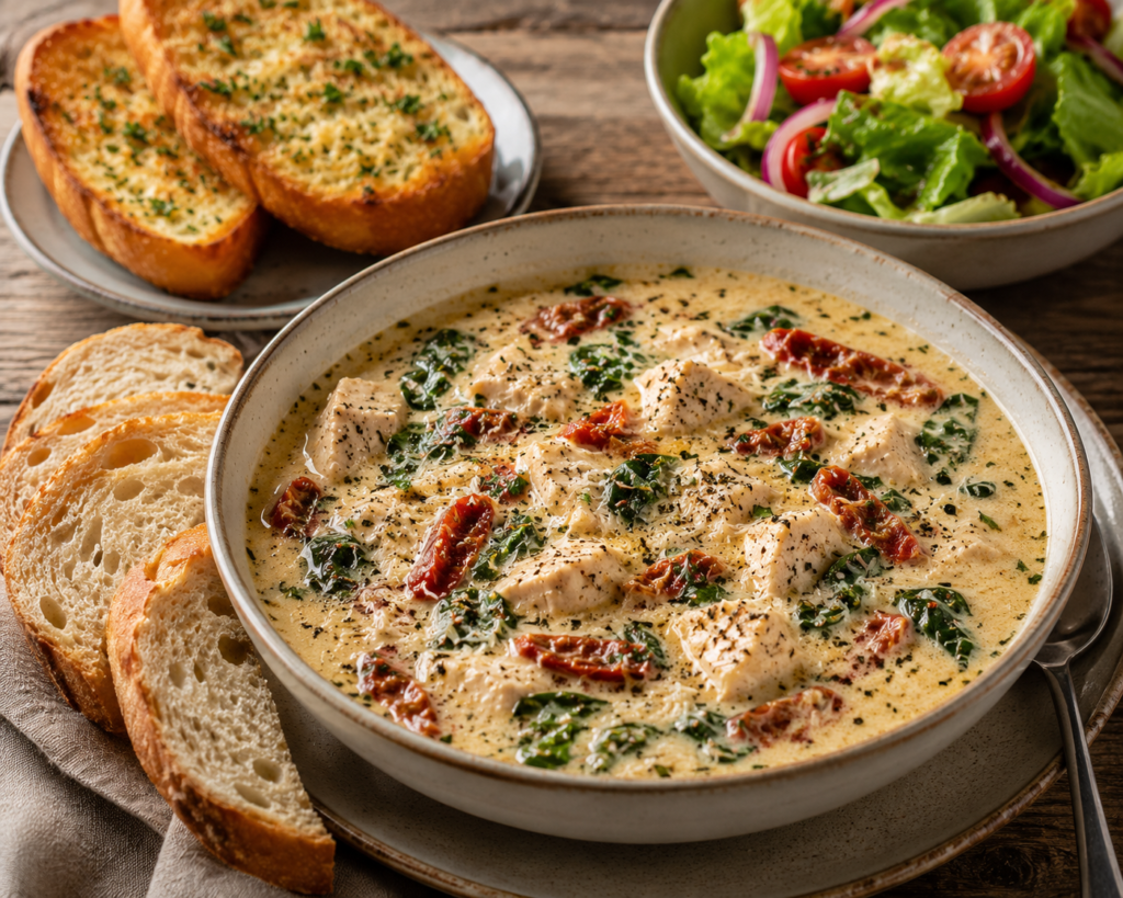 Creamy Tuscan Chicken Soup delicious ,easy and comfort food in cozy nights