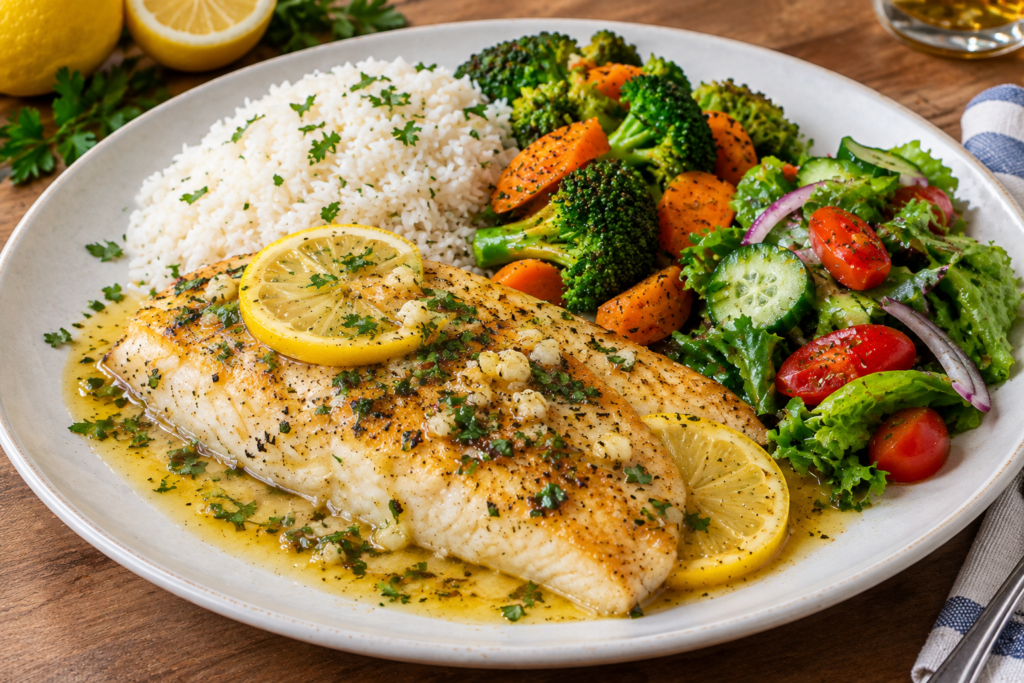 Fish in lemon butter sauce taste of lemon, butter and herbs ,a flavorful and delicious taste
