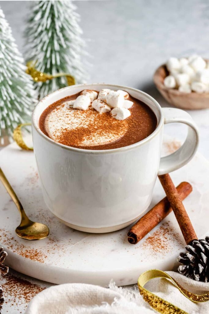 Homemade Hot Chocolate with cocoa powder, milk, chocolate,and simple ingredients.