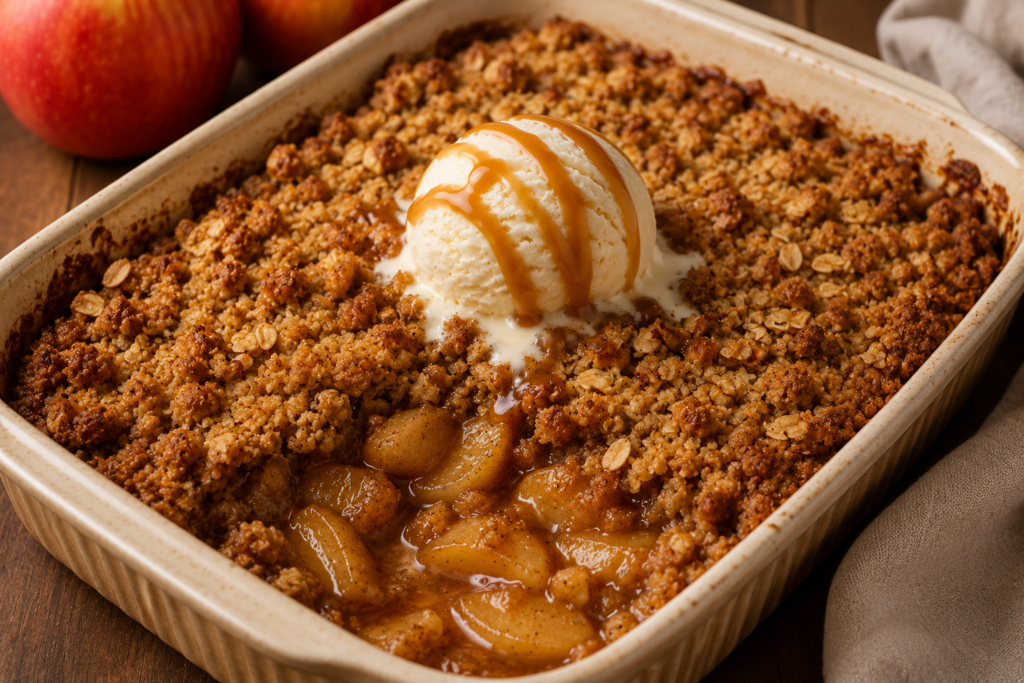 Warm Apple Cinnamon Dessert crunchy, soft and cozy,served with icecream